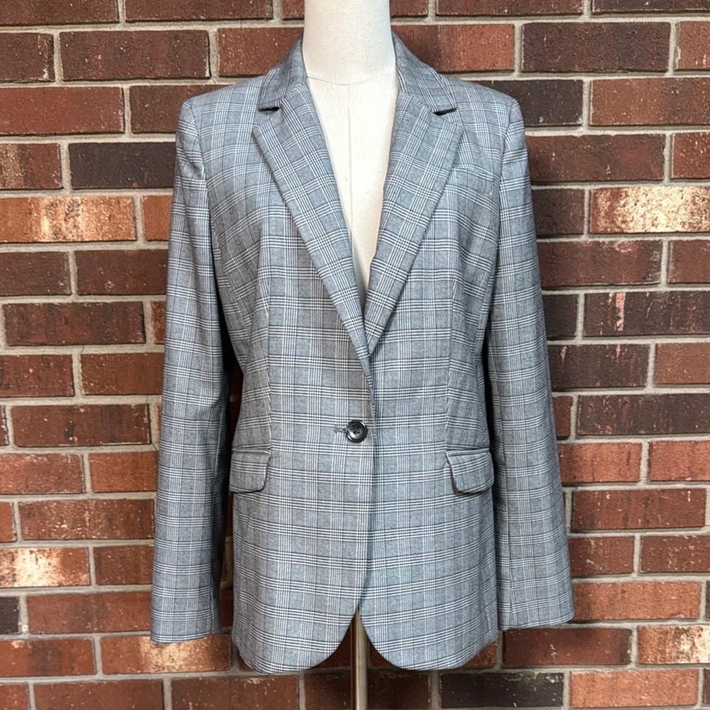 Lands’ End Women’s Black & White Plaid Blazer Size 8